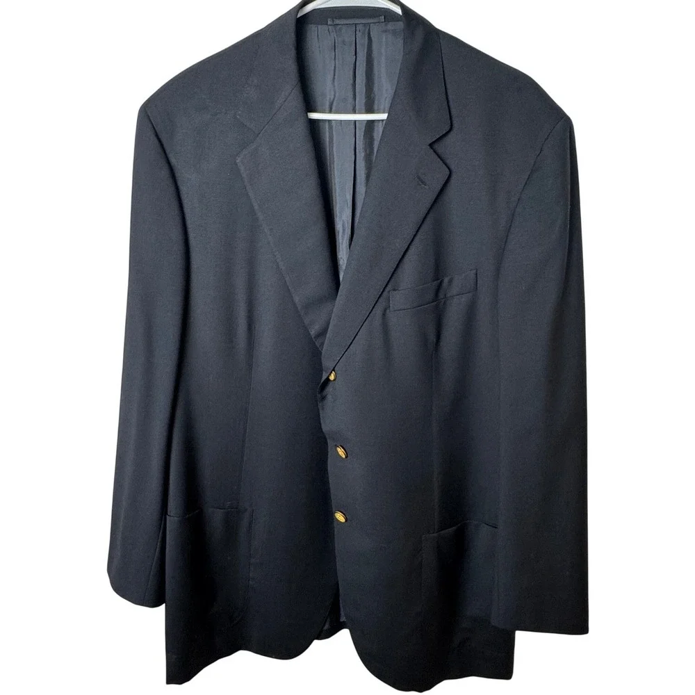 Faconnable Blazer Men 48 Navy Blue Wool Gold Crest Buttons Italy Tailleur
